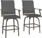 Outsunny Set of 2 Outdoor Swivel Bar Stools with Armrests, Bar Height Patio Chairs with Steel Frame for Balcony, Poolside, Backyard, Black