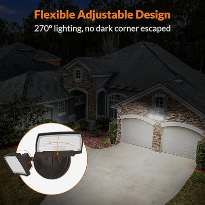 LEPOWER 3000LM LED Flood Light Outdoor, Switch Controlled LED Security Light, 28W Exterior Lights with 2 Adjustable Heads, 5500K, IP65 Waterproof for Garage, Yard, Patio Brown