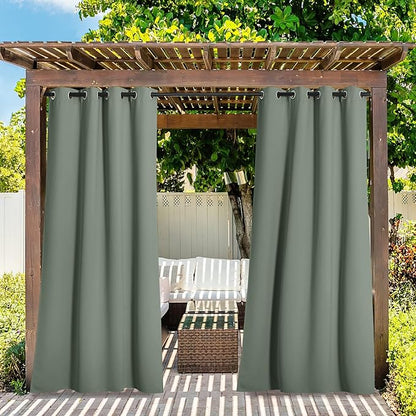 NICETOWN 2 Panels Sage Green Blackout Indoor & Outdoor Curtains for Patio Waterproof, Light Blocking Thermal Insulated Window Treatments for Front Porch/Canvas/Bathroom, W52 x L84