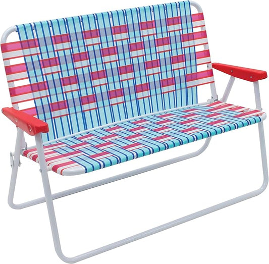 Camp & GO 16.5" High Seat Outdoor Double Wide Loveseat Web Folding Chair, Blue/Red