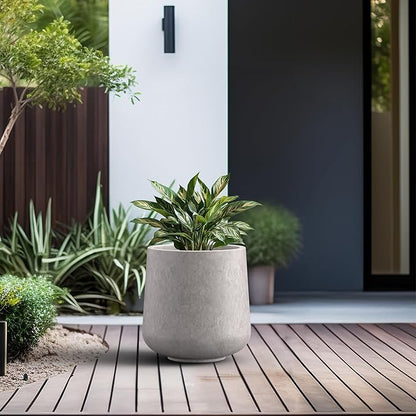 Kante 11.6" Dia Round Concrete Planter, Outdoor Indoor Large Plant Pots Containers with Drainage Hole and Rubber Plug for Home Garden Patio, Light Gray