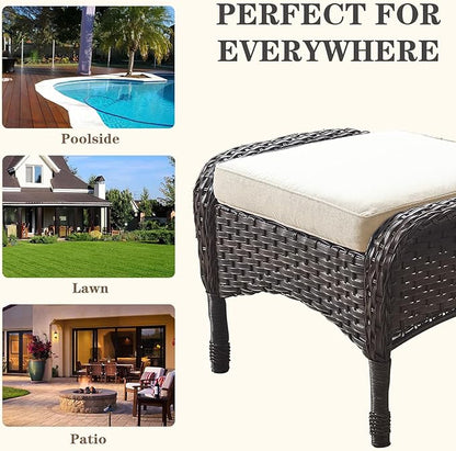 Belord Outdoor Ottomans for Patio Foot Rest - 25 Inch PE Wicker Foot Stool Set of 2 with Removable Cushions for Patio Furniture Sets,All Weather Rattan Ottoman for Balcony Deck Backyard Brown