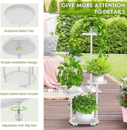 TOSKING 5 Tier Metal Plant Stand Indoor, Plant Shelf, Corner Shelf Flower Pot Stand for Outdoor Plant Stand for Living Room Balcony Garden Patio Bedroom (White, 38in)