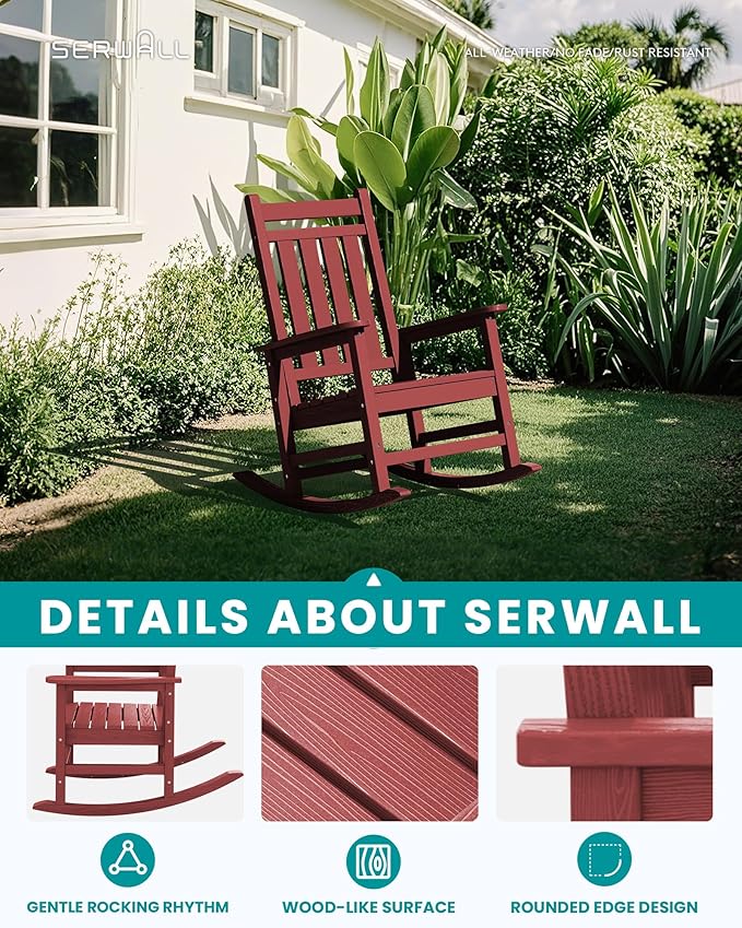 Rocking Chairs, 2-Pack Crimson Red HDPE Patio Rockers with 350 lb Capacity