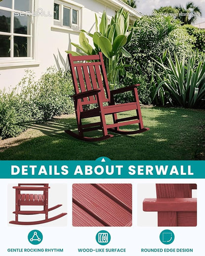 Rocking Chairs, 2-Pack Crimson Red HDPE Patio Rockers with 350 lb Capacity