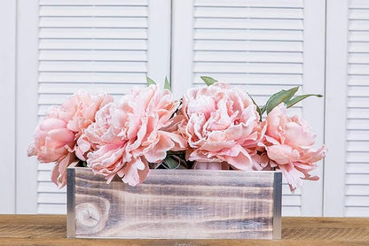 Wood Planter Box with Tin Style, 12x4 Inch Rectangular, Whitewash, Plastic Liner, Garden Centerpiece Display, Wedding Flowers Holder, Home and Venue Decor (12x4 w/ Tin Set of 4, Whitewash)