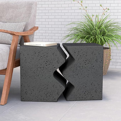 COSIEST Concrete Side Table, Set of 2 Rectangular Outdoor Side Tables, Decorative Garden Stools for Indoor Outdoor, Accent Table Patio Side Table End Table w Spotted, Dark Grey