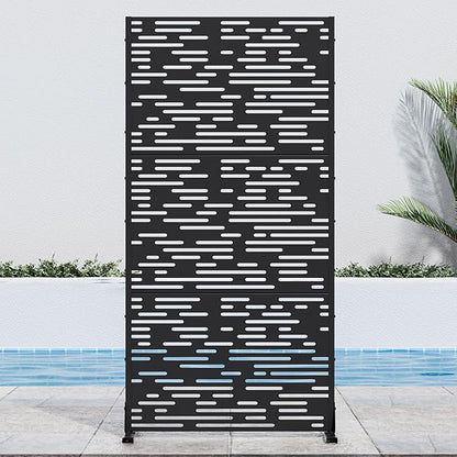 Casaphoria 72" H x 35" W Metal Outdoor Privacy Screen, Freestanding Decorative Divider for Patio, Deck, Balcony, and Garden with Stable Base, Black-Godfery