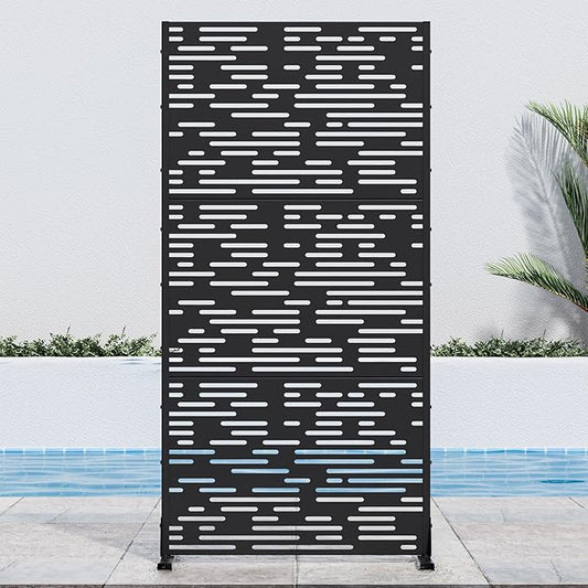 Casaphoria 72" H x 35" W Metal Outdoor Privacy Screen, Freestanding Decorative Divider for Patio, Deck, Balcony, and Garden with Stable Base, Black-Godfery