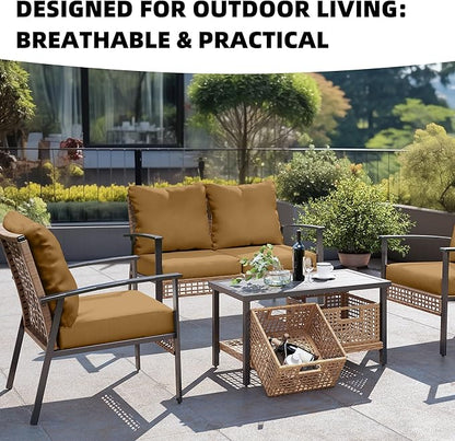 Stretch-Fit Outdoor Cushion Covers in Camel, Set of 8