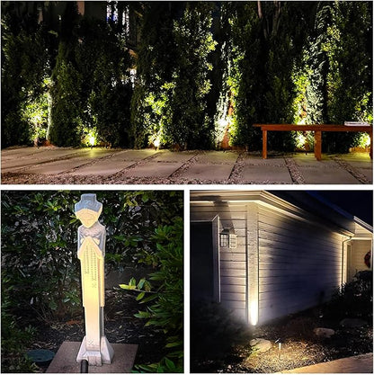 GKOLED Mini Size Brass Landscape Spotlight, Low Voltage 12V AC/DC Outdoor Directional Up Light, 180 LM, 3W MR8 LED Bulb ABS Ground Stake, 2700K Garden Patio Trees Spot Uplight (Pack of 10)