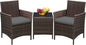 Greesum 3 Pieces Patio Furniture Sets Outdoor PE Rattan Wicker Chairs with Soft Cushion and Glass Coffee Table for Garden Backyard Porch Poolside, Brown and Gray