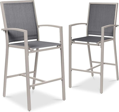 Best Choice Products Outdoor Bar Stools Set of 2, Bar Height, Patio Furniture, All Weather Mesh Design w/Armrest - Taupe/Charcoal