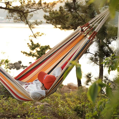 HappyPicnic Double Hammock with 9.8FT2 Rope, Portable 2 Persons Hammock with Carrying Bag- Patio Hammocks Hanging Camping Bed for Patio, Backyard, Porch, Outdoor and Indoor Use