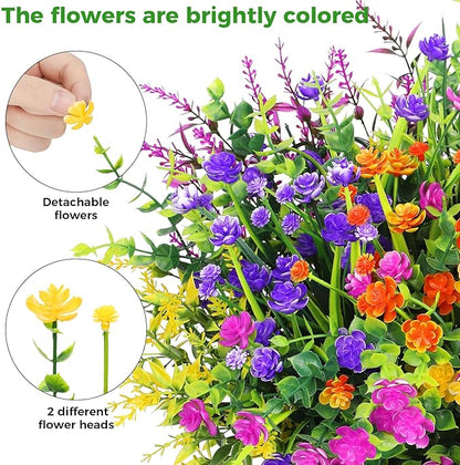 20 Bundles Artificial Flowers for Outdoors Fake Plastic Flowers UV Resistant Realistic Faux Plants Shrubs for Spring Summer Garden Porch Yard Patio Planter Window Box Home Decor, Mixedcolor