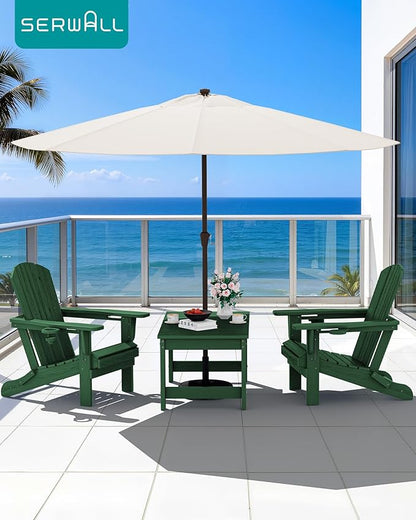 SERWALL Outdoor Coffee Table with 1.69" Umbrella Hole, HDPE Patio Coffee Table for Outside, Rectangle, Green