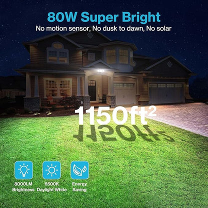 Olafus 80W Flood Lights Outdoor, Switch Controlled 8000LM LED Security Lights, IP65 Waterproof Outside Floodlights, 6500K Exterior Flood Light Fixture Wired for House Yard Porch Eave Brown
