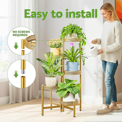 Tall Plant Stand Indoor Outdoor, Corner Metal Flower Pot Stands for Multiple Plants, 5 Tier Heavy Duty Plant Shelf for Patio Garden Balcony Living Room Bedroom - GoldWave