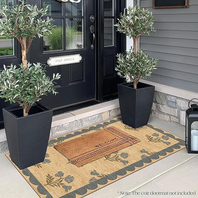 Outdoor Rug Door Mat – Blue Floral Entryway Rug, 2 x 4 ft 3 in