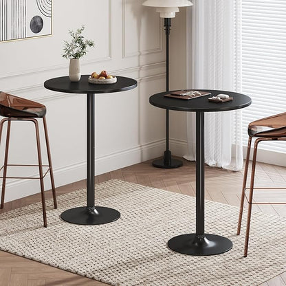 Flamaker Round Bistro Pub Table Modern Style Metal Base MDF Top Cocktail Bar Table Counter Bar Height for Pub, Dining Room, Party (1, Full Black)
