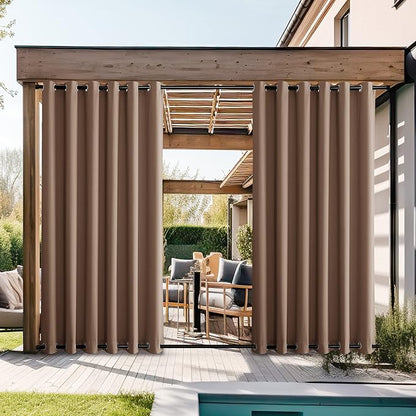NICETOWN Outdoor Patio Curtains Windproof & Waterproof 2 Panels, Grommet Top & Bottom Wind-Break Thermal Insulated Blackout Extra Wide Weighted Gazebo Blinds for Yard/Porch, Tan, W84 x L108
