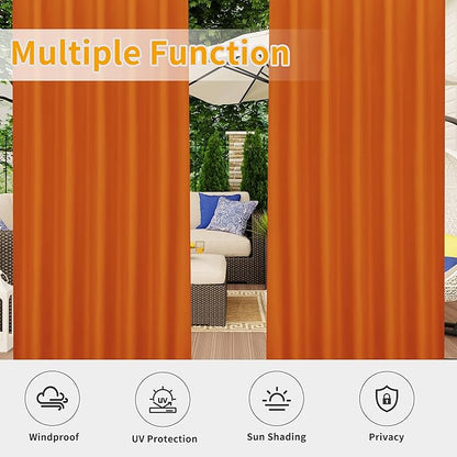 Easy-Going Outdoor Patio Curtains Detachable Tab Top Windproof Weatherproof Curtain for Cabana, Porch, Pergola and Gazebo, Tab Bottom Drape, 2 Panels, 54W x 84L inch, Orange