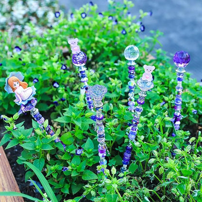Decorative Garden Stakes Kit with 158 Pcs Fairy Wand Beads in Purple
