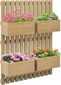 Outsunny 4 Box Raised Garden Bed with Trellis for Vine Flowers & Climbing Plants, 31.5" Tall Wall-Mounted Wood Planter Box Set with Adjustable Height, Drainage Hole, Natural