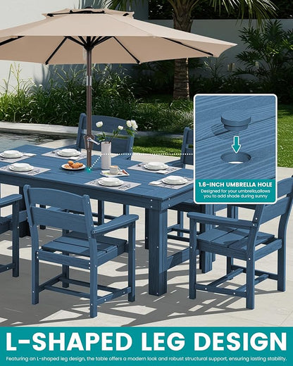 SERWALL Outdoor Dining Table Set, 67‘’ HDPE Patio Dining Set for 4, All-Weather Outdoor Table and Chairs Set for Deck, Blue