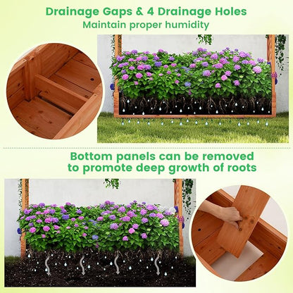 Giantex Set of 2 Raised Garden Bed with Trellis & Hanging Roof, Wood Planter Box with Bottom and Drainage Holes, Freestanding Garden Planter for Flower Vegetable Fruit Herb Climbing Vines, 77"x17"x72"