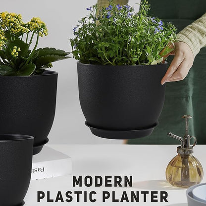 Plant Pots 10/9/8/7.5/7 inch Set of 5,Flower Pots with Multi Mesh Drainage Holes, Large Planters for Indoor Outdoor Garden Plants and Flowers. (Black)