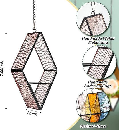 Yaomiao 3 Pcs Stained Glass Hanging Plant Terrariums Hanging Glass Planter Small Geometric Terrarium Air Plant Terrarium with Chain for Succulent Moss Holders Garden Wall Windowsill (Vivid Color)