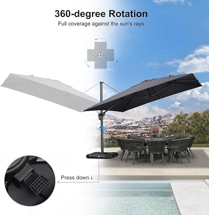 PURPLE LEAF 11.5' X 11.5' Telescopic Patio Umbrella with Base Included Lifting Cantilever Offset Square Large Umbrella for Pool Outdoor Patio Deck Garden Grey