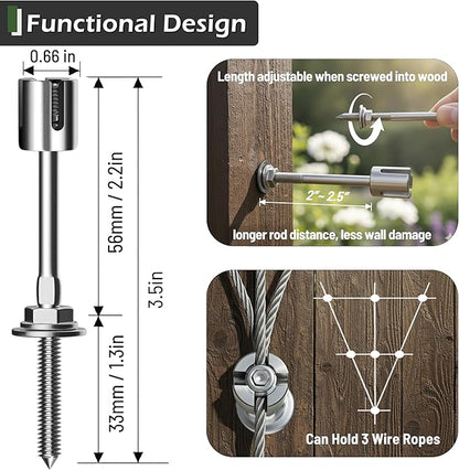 Wire Trellis for Climbing Plants Outdoor, 20-Set Wall Wire Trellis Kit with 1/8in x 98ft Stainless Steel Cable & Cutter, T316 Espalier System for Fence and Garden DIY Projects