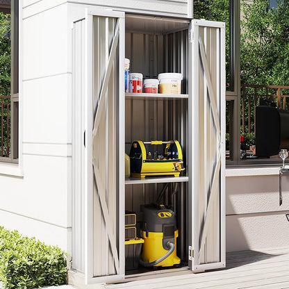 AECOJOY Outdoor Storage Cabinet Waterproof with Adjustable Shelves, Vertical Tall Outdoor Cabinet Weatherproof, Garden Sheds & Outdoor Storage Clearance Cabinet Storage for Outside in White