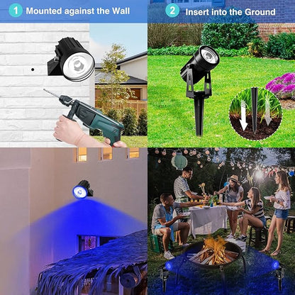 T-SUNUS 4 Pack Solar Landscape Spotlights - Blue, Waterproof IP65, 9.8ft Cable, 2000mAh Solar Panel, Auto On/Off for Garden, Driveway, Pathway, Pool Area