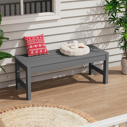 SERWALL 47 Inches Outdoor Bench, All Weather HDPE Backless Bench with Wood Grain Texture for Garden Porch and Park, Curved Bench Seat for Comfort, Grey