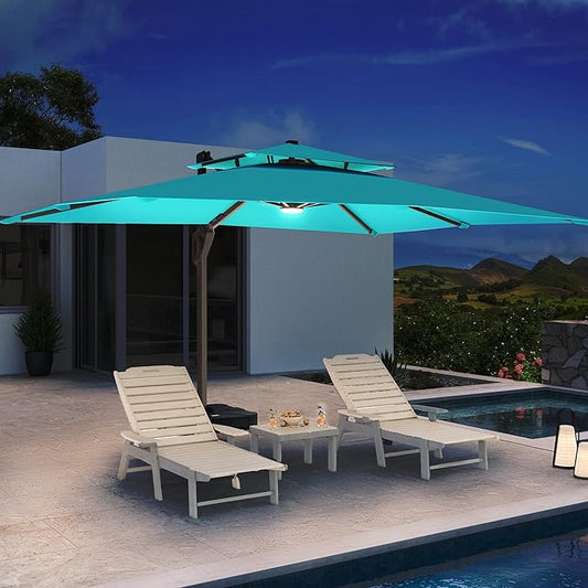 Cantilever Patio Umbrella with LED Lights Outdoor Heavy, 10 X 13 FT