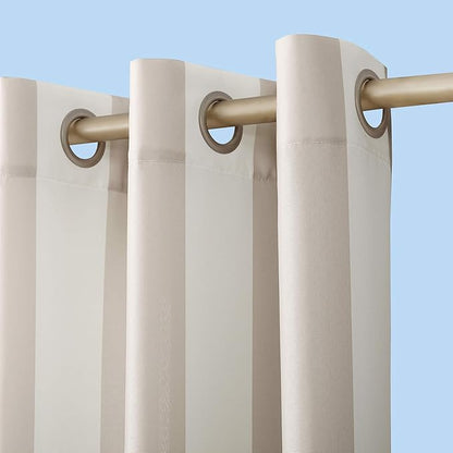 Sun Zero Valencia Cabana Stripe Indoor/Outdoor UV Protectant Energy Efficient Grommet Curtain Panel Pair, 54" x 84", Khaki, 2 piece set