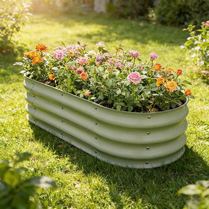 Gardmax Galvanized Raised Garden Bed, Lightweight Planter Boxes Outdoor with Easy Assembly, Large Garden Bed for Vegetables, Fruits, Flower Milk White