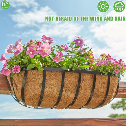 HFHOME 2 Pcs Coco Liners for Planters 24 Inch, Horse Trough Coconut Planter Hanging Basket Liners for Window Box Hanging Trough Planter