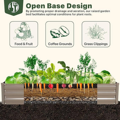 DTIG Galvanized Raised Garden Bed with Trellis, 6×3×1 FT 2 Pack Outdoor Garden Bed, Upgraded 4×3 Support, Brown