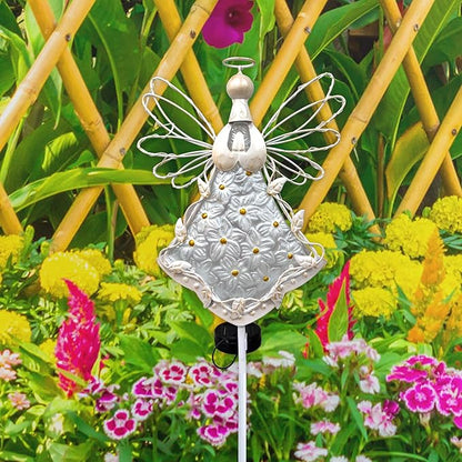 38Inch Angel Solar Lights Outdoor Decorative-Metal&Glass Angel Hydrangea Flower Garden Stake Lawn Light- Waterproof 30 Warm White LED for Remembrance Gifts & Grave Decorations (White)