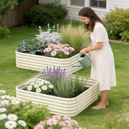 2-Pack 4x1.5ft Galvanized Raised Garden Bed, Outdoor Planter Bed, Metal Planter Box for Gardening and Planting,Milk White
