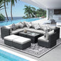 NICESOUL 11 Piece Modern Outdoor Furniture Sofa Set, 29.3'' High Back Comfy Sectional L-Shaped, Extra Large Wicker Patio Sofa Couches for 9 Person, Deep Wide Seating All-Weather Conversations, Grey