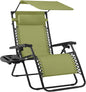 Best Choice Products Folding Zero Gravity Outdoor Recliner Patio Lounge Chair w/Adjustable Canopy Shade, Headrest, Side Accessory Tray, Textilene Mesh - Dusty Green