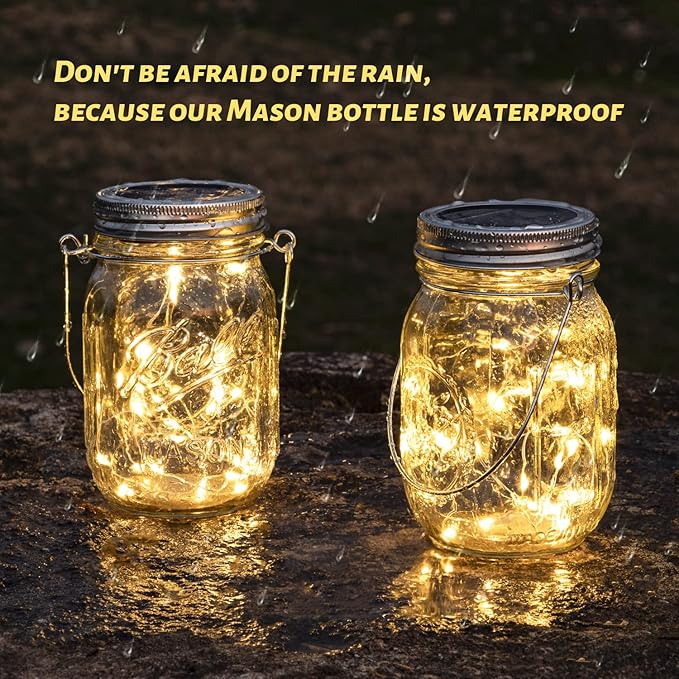 Solar Mason Jar Lanterns, 8 Pack with 30 Warm White LEDs