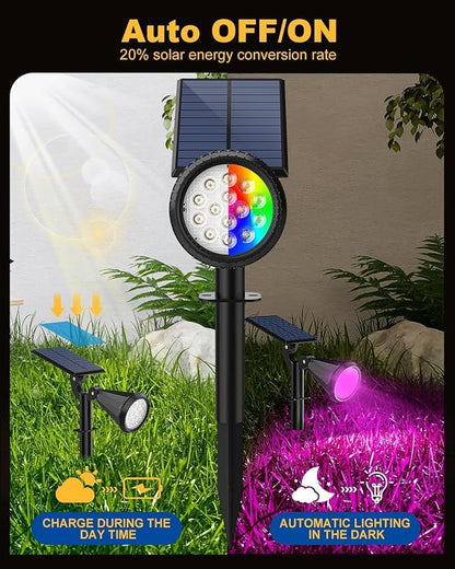 Solar Spot Lights Outdoor Color Changing, 7 Modes/14 LED Outdoor Solar Lights for Yard, Waterproof RGB Multicolor Solar Landscape Spotlights Auto On/Off for Flood, Yard, Tree, Pathway, 10 Pack