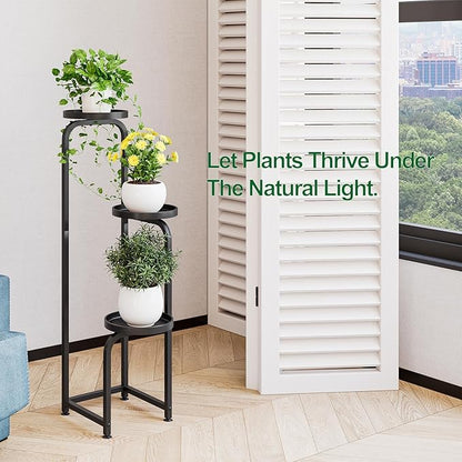 Plant Stand Indoor Outdoor 3 Tier Metal Plant Shelf for Multiple Plants Corner Flower Holders for Living Room Balcony Bedroom Patio Garden, Black (Black, 3-Tier)
