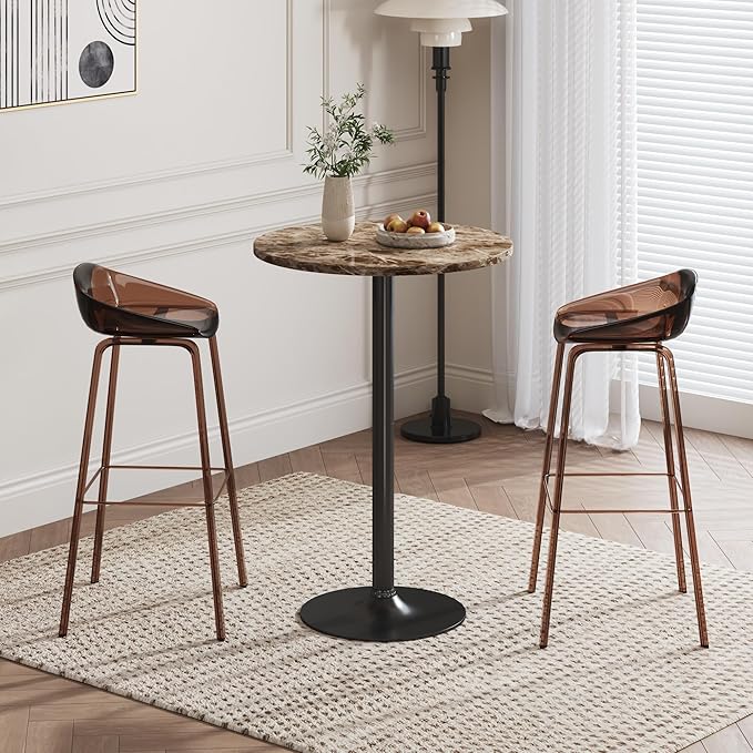 Flamaker Round Bistro Pub Table Modern Style Metal Base MDF Top Cocktail Bar Table Counter Bar Height for Pub, Dining Room, Party (1, Marble-Black)